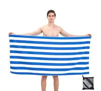 Large Thin Microfibre Beach Towel with Bag for Adult Men Women,160x90cm Blue Stripe Beach Towels Quick Dry Sand Free Lightweight Swim Bath Towel for Travel,Swimming,Pool,Holiday,Camping,Yoga,Gym Sport