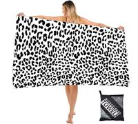 Large Thin Microfibre Beach Towel with Bag for Adult Men Women,160x90cm Leopard Beach Towels Quick Dry Sand Free Lightweight Swim Bath Towel for Travel,Swimming,Pool,Holiday,Camping,Yoga,Gym Sports