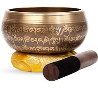 Large Tibetan Singing bowl Set - Easy To Play - Mantra Design Mindfulness Meditation Healing Sound Gift By Himalayan Bazaar