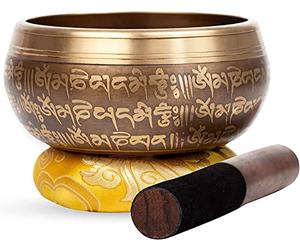 Large Tibetan Singing bowl Set - Easy To Play - Mantra Design Mindfulness Meditation Healing Sound Gift By Himalayan Bazaar