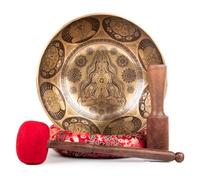 Large Tibetan Singing Bowl Set - Hand Carved 12" Master Healing Professional Grade For Sound Bath Chakra 7 Metal Meditation Yoga By Himalayan Bazaar (Chakra Healing Bowl)