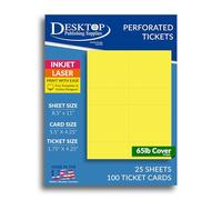 Large Ticket Paper 4.25" x 5.5" - Cardstock Perforated with 1.75" Stub - For Inkjet Laser Printers- Valet Parking Drink Pass Coat Check Event Claim Tickets - 25 Sheets / 100 Tickets (Bright Yellow)