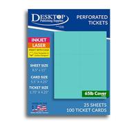 Large Ticket Paper 4.25" x 5.5" - Cardstock Perforated with 1.75" Stub - For Inkjet Laser Printers- Valet Parking Drink Pass Coat Check Event Claim Tickets - 25 Sheets / 100 Tickets (Bright Blue)