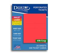 Large Ticket Paper 4.25" x 5.5" - Cardstock Perforated with 1.75" Stub - For Inkjet Laser Printers- Valet Parking Drink Pass Coat Check Event Claim Tickets - 25 Sheets / 100 Tickets (Bright Red)