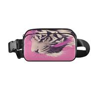 Large Tigers Hot Pink Fashionable Waist Bag Fanny Pack for Women Men Teenagers Waterproof Belt Bag with Adjustable Strap for Travel Shopping Running, Aesthetic Fighting Fish, One Size