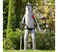 Large Tin Man Statue - Grey Metal with Heart