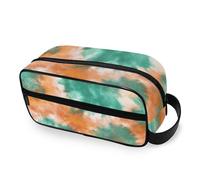 Large Toiletry Bag Green and Orange Tie Dye Cosmetic Case Portable Travel Wash Bag Shaving Dopp Kit Makeup Organiser with Handle for Women Men