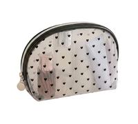 Large Toiletry Case for Women, Cosmetic Organizer Bag, Mesh with Flocked Heart Pattern Layer, Inner Waterproof Fabric, Beauty and Substance Combined, Semi-Circular Style(White)