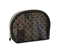 Large Toiletry Case for Women, Cosmetic Organizer Bag, Mesh with Flocked Heart Pattern Layer, Inner Waterproof Fabric, Beauty and Substance Combined, Semi-Circular Style(Black)