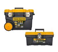 Large Tool Box On Wheels 24" Inch 62cm Professional Heavy Duty Toolbox Chest With Tote Tray 84 Litres Capacity 2 Wheels For Maintenance And Home TOUGH MASTER (With 16'' Tool Box)