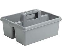 Large Tool Tidy Caddy - Heavy-Duty Plastic Storage Box with Handle - Dual Compartment Organizer for Tools, Cleaning Supplies, Garden Use - Multi-Purpose Carry Tray (SILVER)