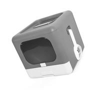 Large Top Entry Cat Litter Box with Lid,Foldable Hooded Toilet,Enclosed Potty Scoop Drawer Design,Easy Clean Pan,Portable and Smell Proof Bi Directional,for Smaller Cats to (Grey)