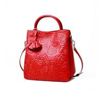 Large Top-handle Work Tote Bag for Women, Rose Camellia Embossed Purses Soft Handbag For Daily Commuting (Red,L29xW12xH29cmL11.42”×W4.72”×H11.42”)