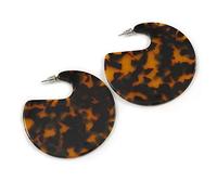 Large Tortoise Shell Effect Brown And Black Acrylic/Resin Disk Earrings/ 60mm D