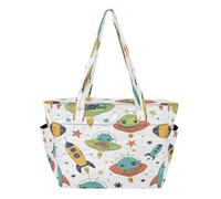 Large Tote Bag for Women Alien Planet Quilted Shoulder Handbag with Zipper for Travel Work Sports
