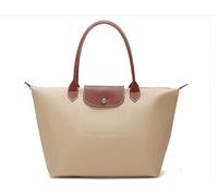 Large Tote Bag for Women - Lightweight Nylon Shoulder Bag with Leather Handles, Foldable Shopper Handbag for Work, Travel & Everyday Use (Light Grey)