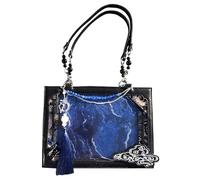 Large Tote Bag | Travel Tote Bag | Antique Chinese Style, Transparent Window Design, Large Continuity Caption In A Modern Bag Through Tracity For Business Commuting, Black and Blue, riferimento