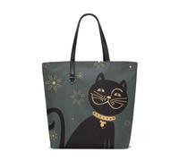 Large Tote Handbag - Black Cat Design
