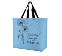 Large Tote Top Handle Shopping Bag Handbag, Women Zippered Sturdy Handbag Polyester Big Shoulder Hand Bags Reinforced Edges Print Hand drawn Dandelion Flowers Bloom Where You are Planted