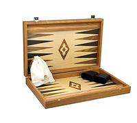 Large Tournament Wooden Manopoulos Backgammon Set Family Board Game Oak & Walnut 23 Inch Storage Racks Included With Backgammon Pieces