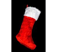 Large Traditional Father Christmas Deluxe Santa Stocking Velvet Fluffy Plush Sack for Kids Gift Bags Xmas Decorations Shatchi Red One Size
