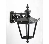 Large Traditional Victorian Top Fix Wall Lantern with Ornate Cast Iron Bracket - Black Finish - Supplied with Brass Bulb Holder
