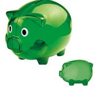 Large Transparent Plastic Piggy Bank Gift Idea Saving Money Box Moneybank Single or Double Set 12.5 x 10 x 10 cm Blue Red Green or Transparent (2, Green)