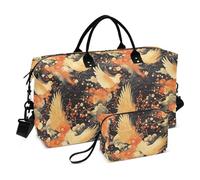 Large Travel Bag Carry on Weekender Overnight Bag Sports Duffel Bags with Adjustable Strap for Trip Large Capacity, Orange flower bird