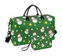 Large Travel Bag Christmas Snowman Green Dark Stars New Year Weekender Bag Sports Tote Gym Bag with Toiletry Bag for Yoga Foldable, Christmas snowman green dark Stars new year, Set Of 2, Art Deco
