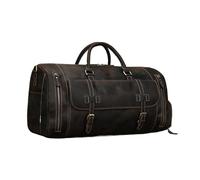 Large Travel Bag Genuine Leather Vintage Style Luggage Bags Men Male Duffle Bags Travelling Bag Weekender Bags for Man for Travel Business(Design2 58cm Dark)
