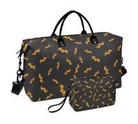 Large Travel Bag Happy Halloween Orange Bats Black Large Carry On Bag Workout Bag with Adjustable Strap for Travel Foldable, Happy Halloween39, Set Of 2, Art Deco