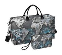 Large Travel Bag Overnight Weekender Bags with Adjustable Strap for Trip Waterproof Mechanical Style World Map