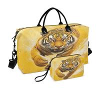 Large Travel Bag Weekender Bag with Adjustable Strap for Hiking Waterproof Mighty Animal Realistic Style Yellow