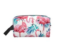 Large Travel Cosmetic Bag â€“ Flamingo bird Green Plant Leaf Full-Print Design, Portable Toiletry Organizer, Multi-Use Pouch for Makeup, White, One Size