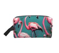 Large Travel Cosmetic Bag â€“ Flamingo Flowers Full-Print Design, Portable Toiletry Organizer, Multi-Use Pouch for Makeup, White, One Size