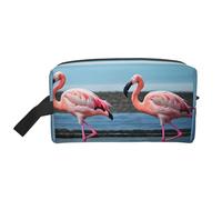 Large Travel Cosmetic Bag – flamingos on the beach Full-Print Design, Portable Toiletry Organizer, Multi-Use Pouch for Makeup, White, One Size