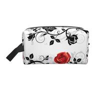 Large Travel Cosmetic Bag â€“ Floral Rose with Leaves Spring Full-Print Design, Portable Toiletry Organizer, Multi-Use Pouch for Makeup, White, One Size