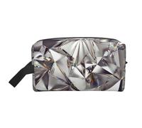 Large Travel Cosmetic Bag – Glitter Abstract Diamond Crystal Pattern Full-Print Design, Portable Toiletry Organizer, Multi-Use Pouch for Makeup, White, One Size