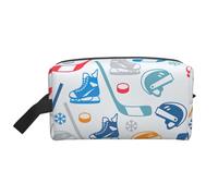 Large Travel Cosmetic Bag â€“ Hockey Elements Creative Patterned Full-Print Design, Portable Toiletry Organizer, Multi-Use Pouch for Makeup, White, One Size