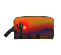 Large Travel Cosmetic Bag â€“ Sunset Cactus in Desert Full-Print Design, Portable Toiletry Organizer, Multi-Use Pouch for Makeup, White, One Size
