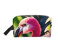 Large Travel Cosmetic Bag â€“ Tropical flamingos and pineapples Full-Print Design, Portable Toiletry Organizer, Multi-Use Pouch for Makeup, White, One Size