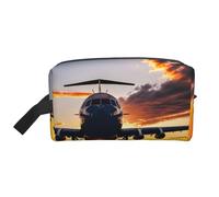 Large Travel Cosmetic Bag - Aircraft Plane at Sunset Full-Print Design, Portable Toiletry Organizer, Multi-Use Pouch for Makeup, White, One Size