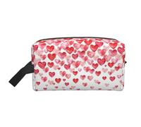 Large Travel Cosmetic Bag - Falling Red Hearts Full-Print Design, Portable Toiletry Organizer, Multi-Use Pouch for Makeup, White, One Size