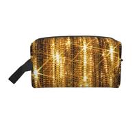 Large Travel Cosmetic Bag - Gold Sequin Sparkle Full-Print Design, Portable Toiletry Organizer, Multi-Use Pouch for Makeup, White, One Size