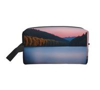 Large Travel Cosmetic Bag - Lake under Sunset Full-Print Design, Portable Toiletry Organizer, Multi-Use Pouch for Makeup, White, One Size