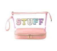 Large Travel Cosmetic Bag, Large Clear Makeup Bag | Multi-Layer Makeup Organizer Clear Bag,Dumpling Bag with Embroidered Letters, Toiletry Bag, pink, riferimento alla descrizione, Please