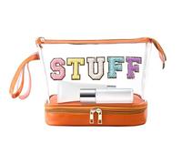 Large Travel Cosmetic Bag, Large Clear Makeup Bag | Multi-Layer Makeup Organizer Clear Bag,Dumpling Bag with Embroidered Letters, Toiletry Bag, brown, riferimento alla descrizione, Please
