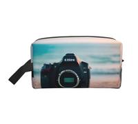 Large Travel Cosmetic Bag - Summer Beach Full-Print Design, Portable Toiletry Organizer, Multi-Use Pouch for Makeup, White, One Size