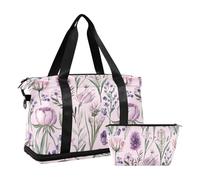 Large Travel duffel bag Luggage Large Carry On gym bag port Carry for Travel 2 Pc et, flower purple green