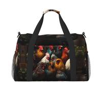 Large Travel Duffel Bag,Rooster Family Portfolio Print Men Sports Tote Gym Bag,Shoulder Weekender Handbag Overnight for Women